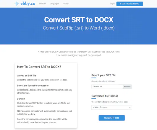 select the srt file and change the output format