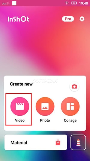 appuyer vidéo sur l'application inshot