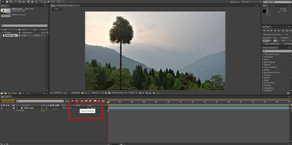 track matte na janela da linha do tempo do after effects