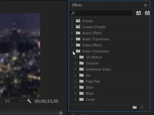 video transitions in premiere