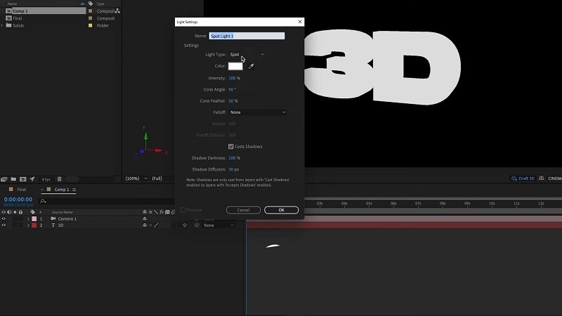 regolate la luce in after effects