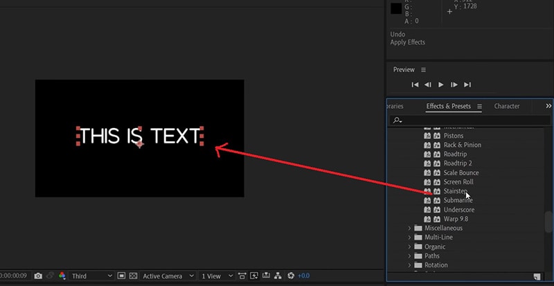 apply text effects ae