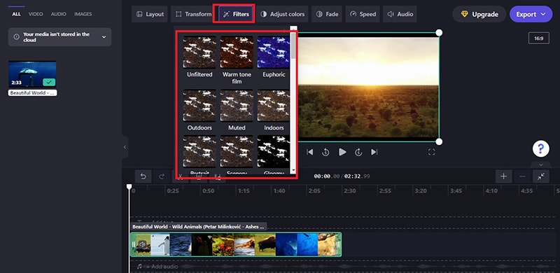 Videofilter auswählen Clipchamp 