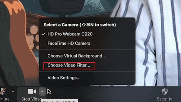 choose video filter zoom desktop