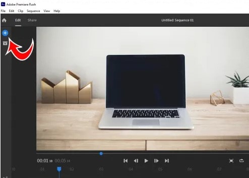 Klicken Sie auf das Plus-Symbol Adobe Rush