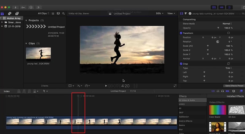 haz clic en el fotograma de video de final cut pro