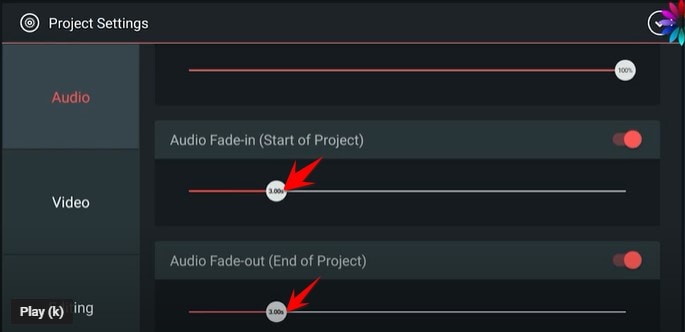 customize audio fade kinemaster