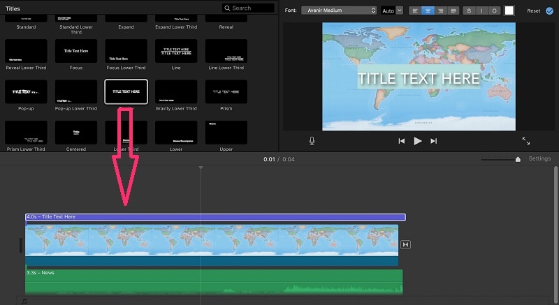 arrastrar el texto título iMovie