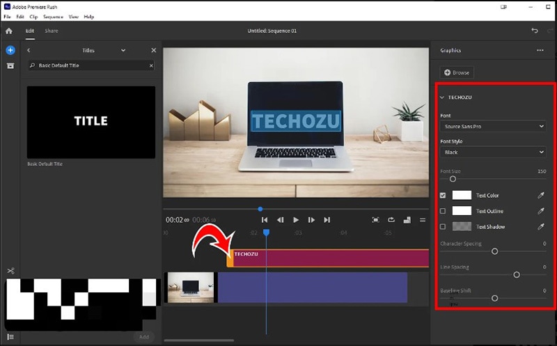 trascinamento titolo anteprima adobe rush