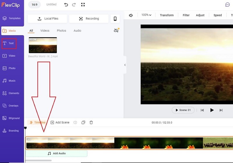 déposer et charger une vidéo sur la ligne temporelle flexclip