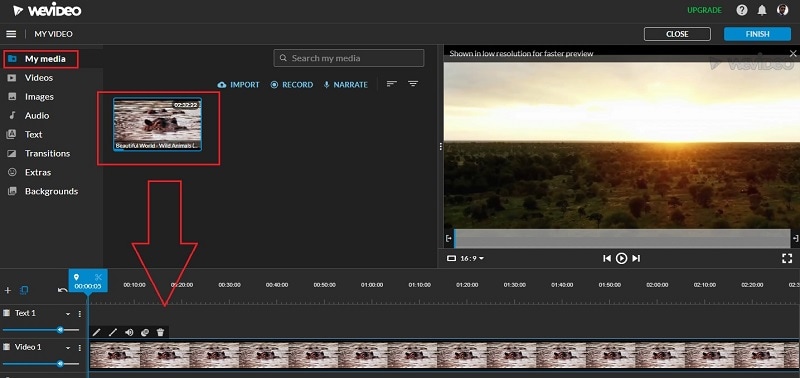 drop video timeline wevideo