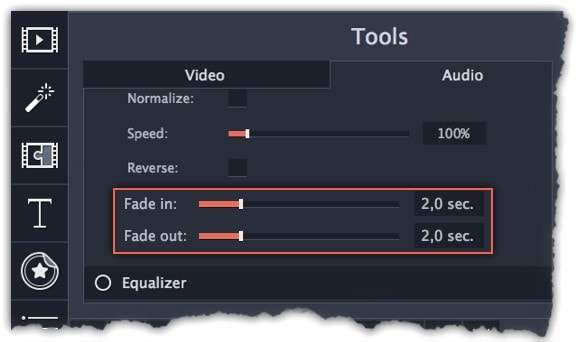 fade audio in movavi editor