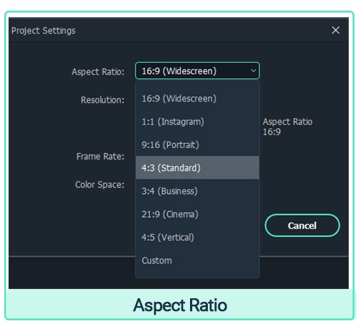 selecciona la relación de aspecto de tu proyecto