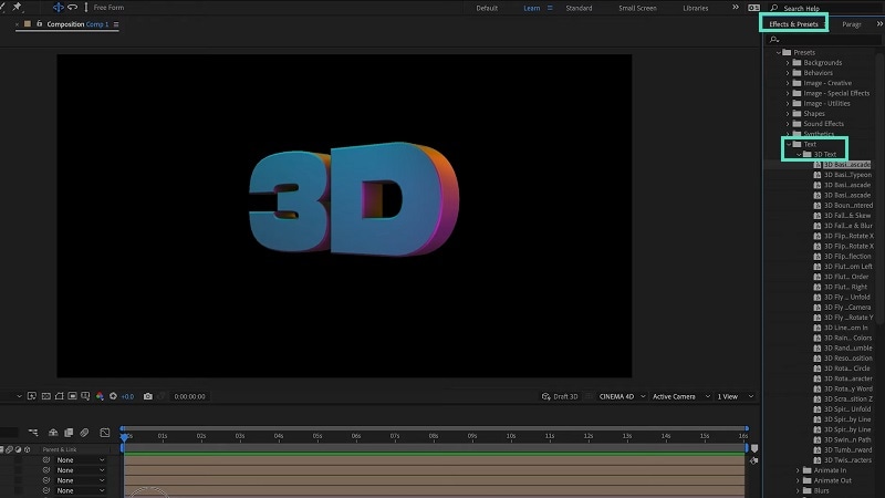 Vorschau 3D Textanimation Voreinstellungen