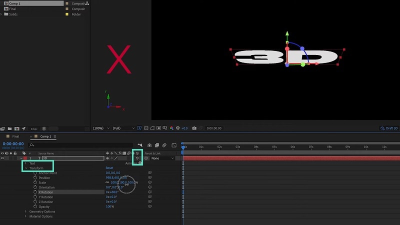 girar texto after effects