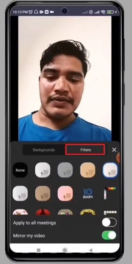 select desired filter zoom mobile