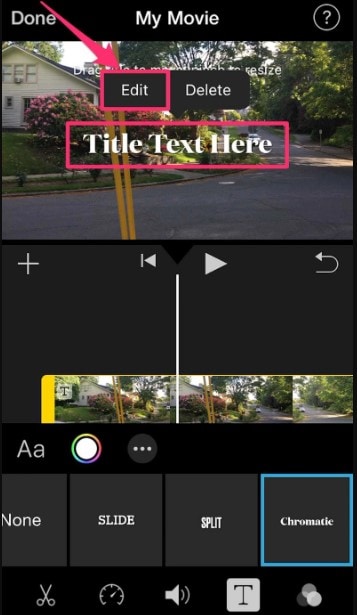 sélectionnez modifier sur imovie iphone