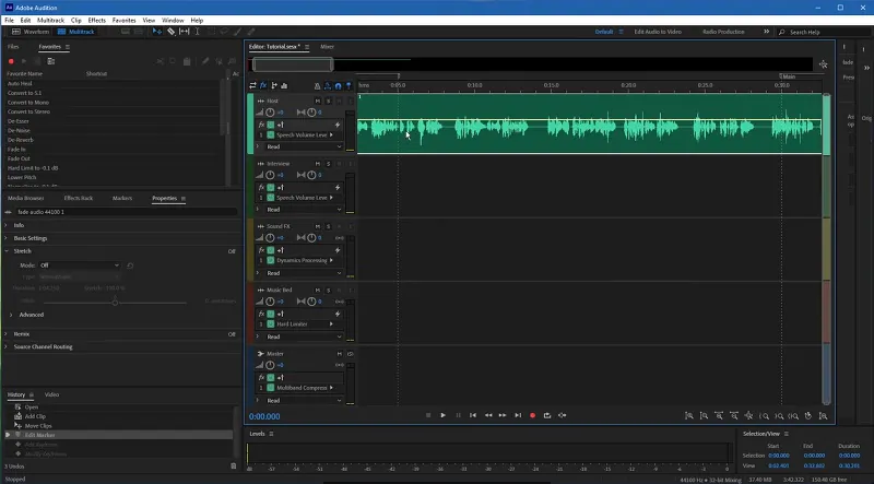 avviare l'editing audio di adobe audition