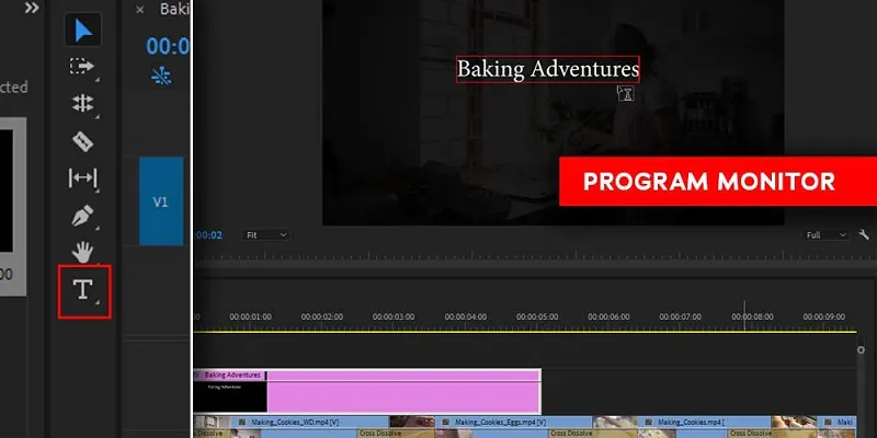 أداة النص في premiere pro