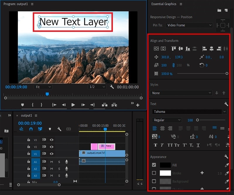 add new text layer premiere