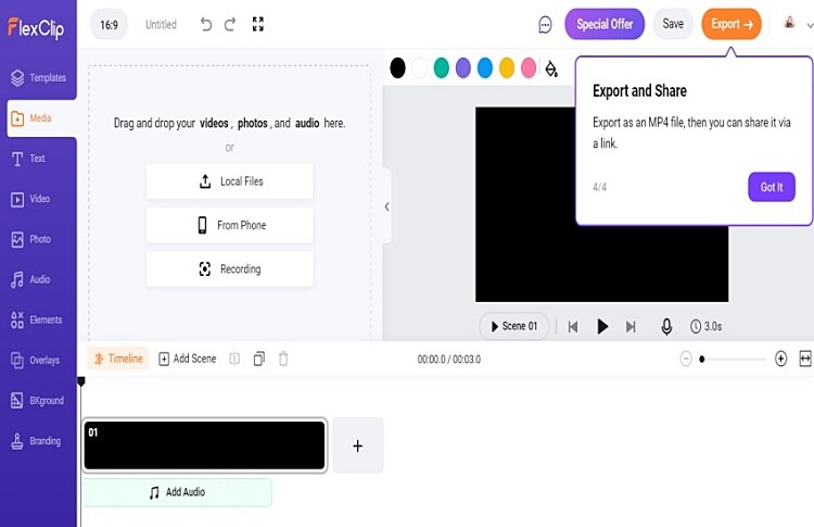 Video exportieren Flexclip Intro Maker