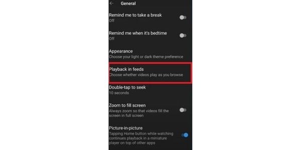tap the playback in feeds option