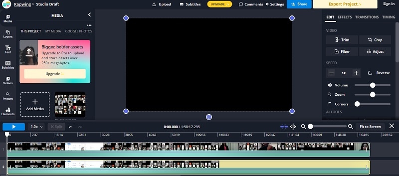zoom video in kapwing editor