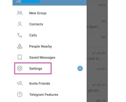 accessing the settings on the telegram mobile app