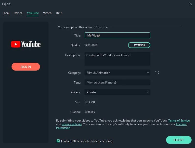 exporting your twitch video directly to youtube using filmora