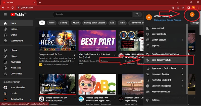 temukan data Anda di youtube