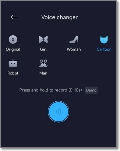 game turbo voice change select a voice mode