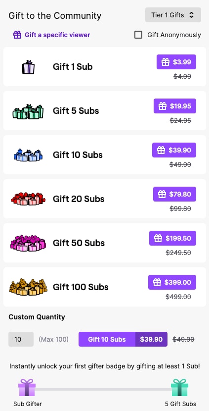 gifting a sub on twitch