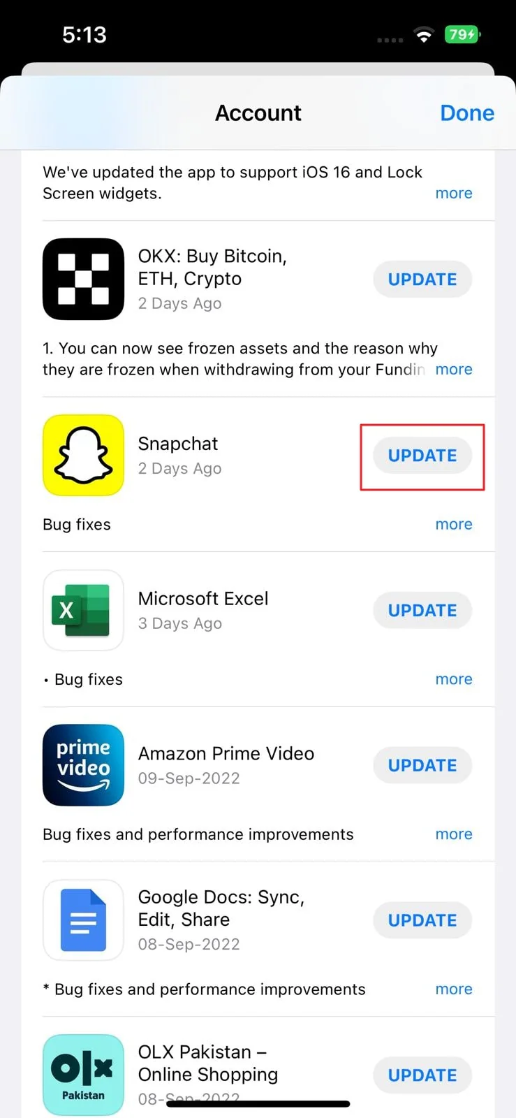 start updating snapchat