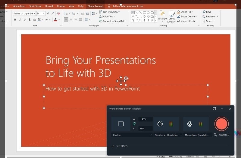 start recording the powerpoint presentation with audio