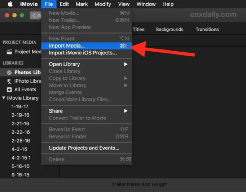 importar archivo multimedia en iMovie mac