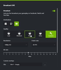 broadcast Live in nvidia shadowplay