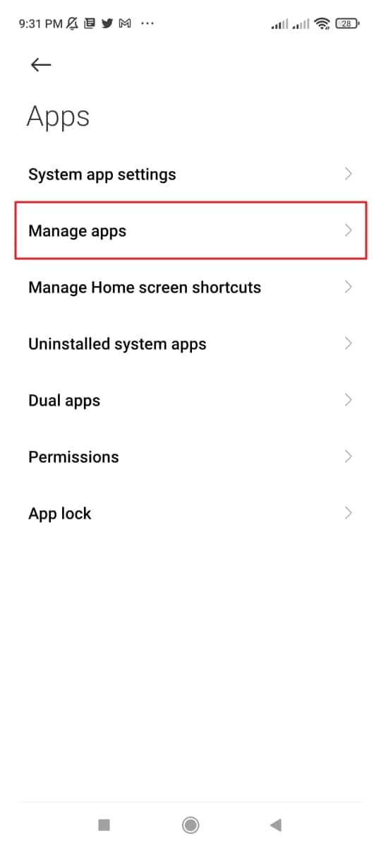 open manage apps settings