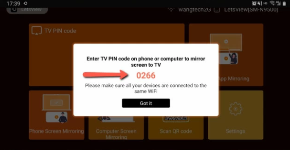taper le code pin pour diffuser fb live à la tv