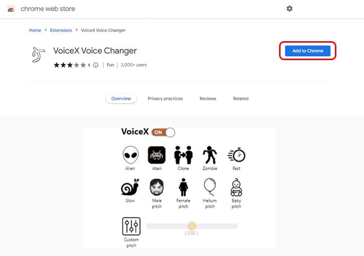 add voicex voice changer extension to chrome