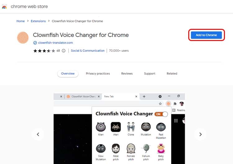 add clownfish voice changer extension to chrome