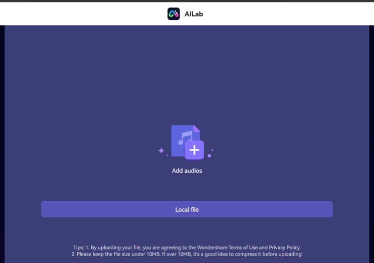 upload the audio to the ailab website