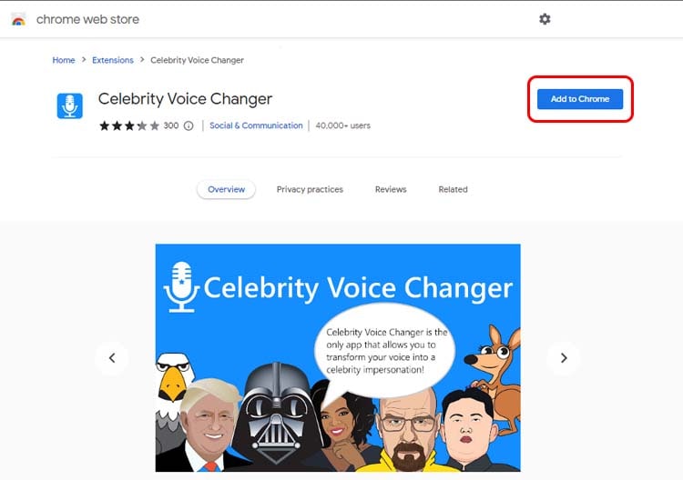 add celebrity voice changer to chrome
