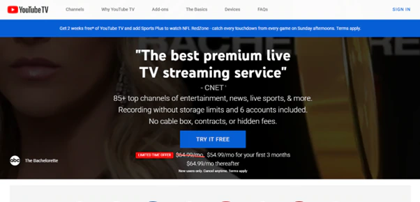 youtube tv para transmissão ao vivo