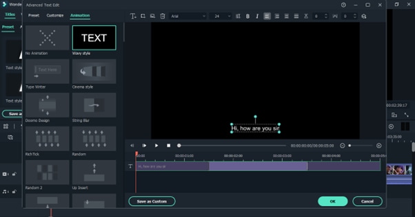 applying animation to subtitles in video on filmora