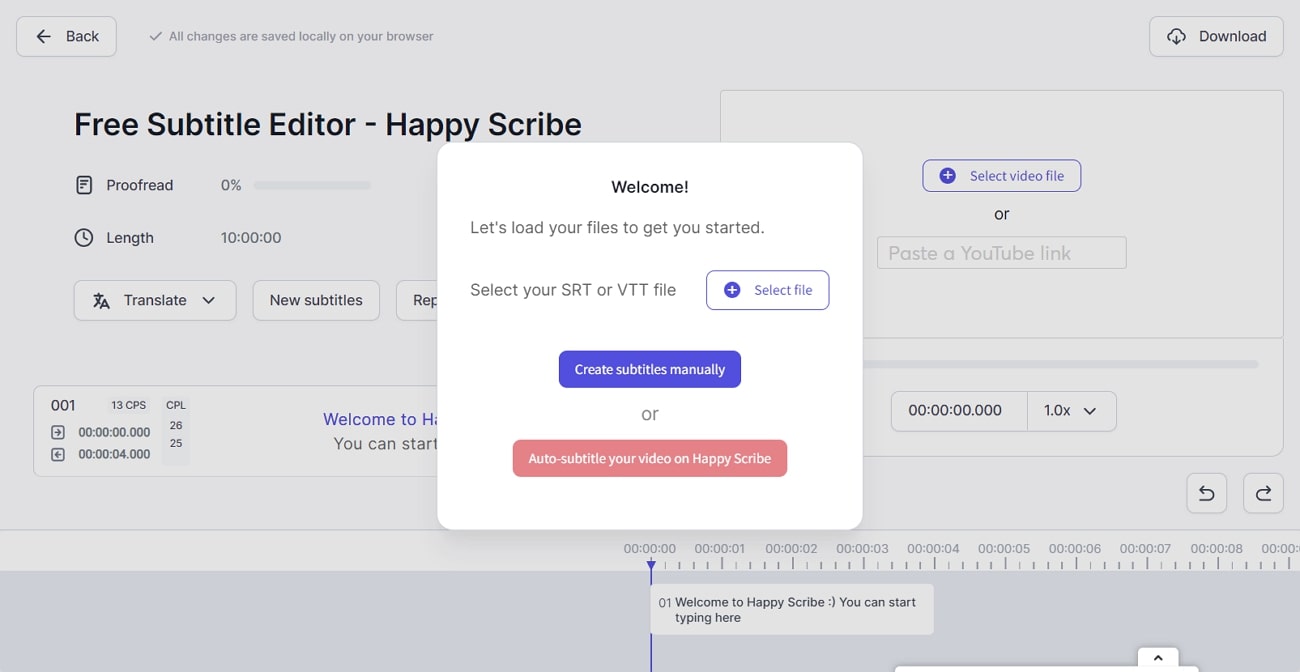 happy scribe online subtitle tool