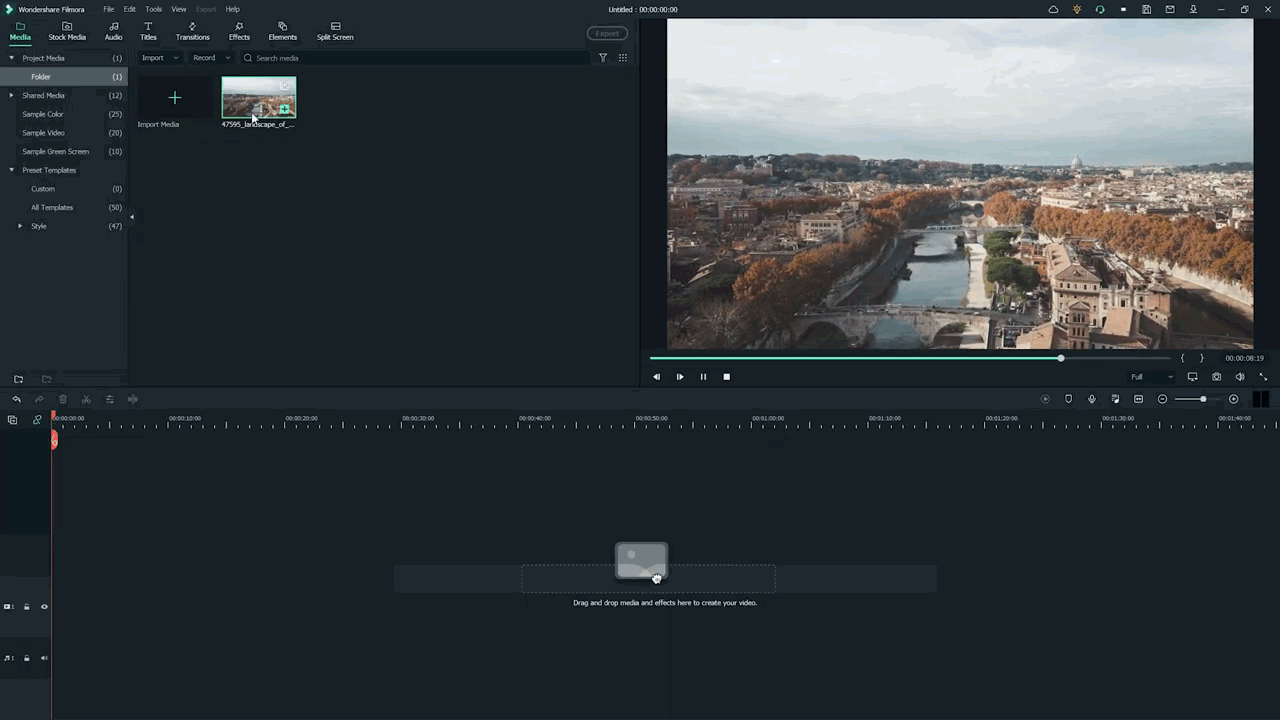 aggiungere video stock nella timeline in wondershare filmora