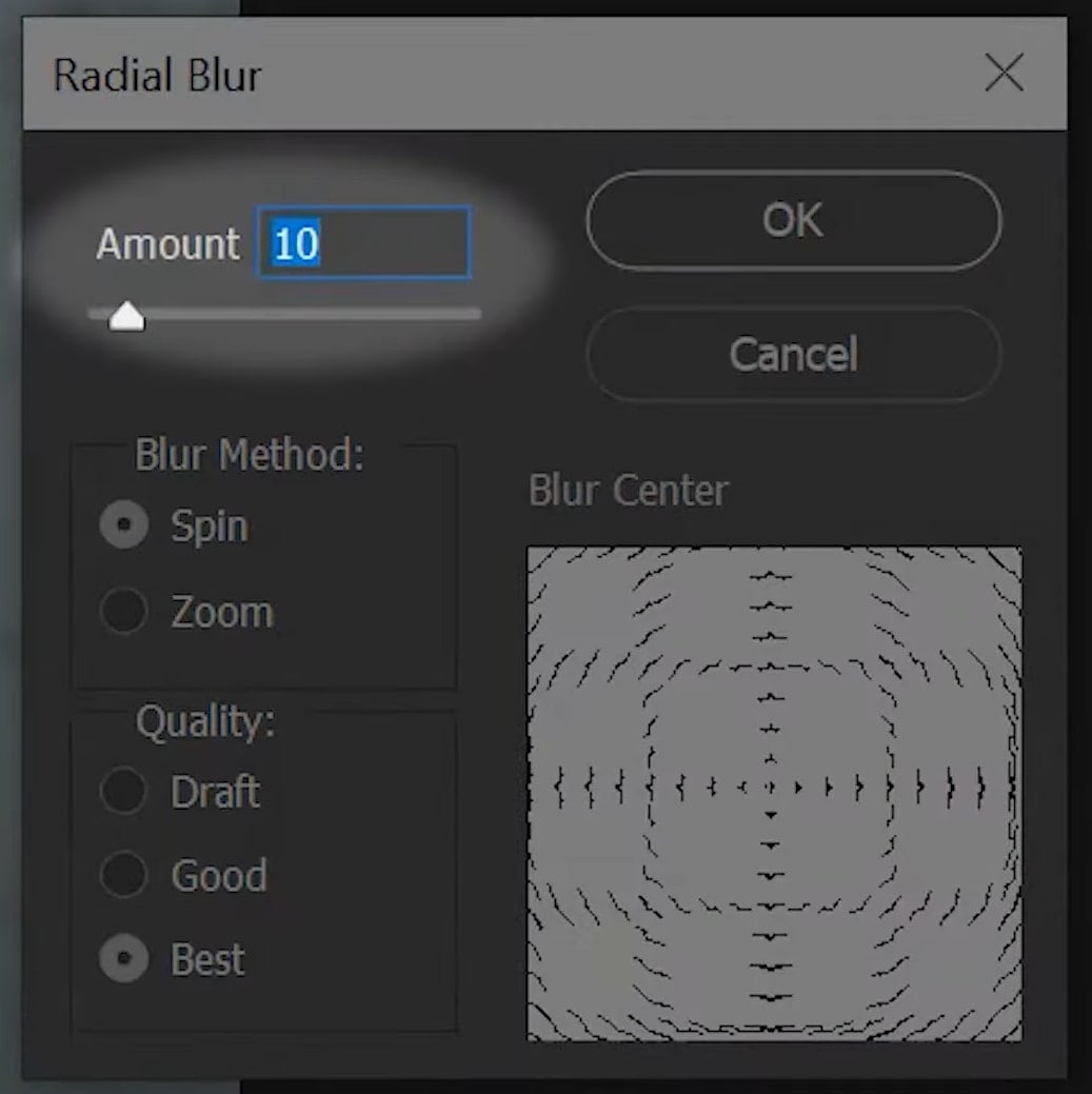 adjust the radial blur settings