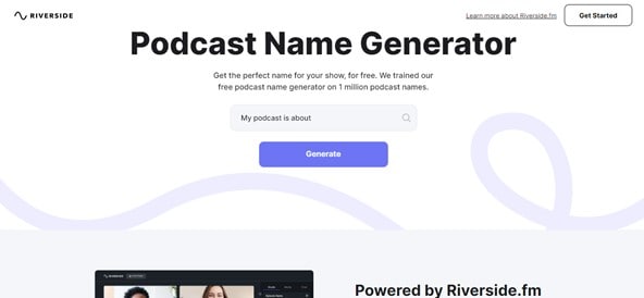 Interfaz de generación de podcasts de Riverside