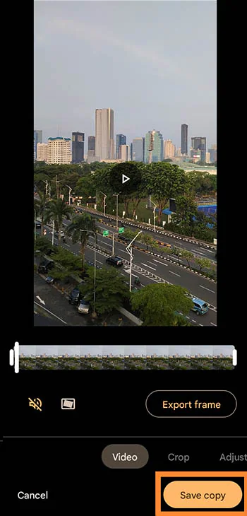 click the save copy button to save the edited video
