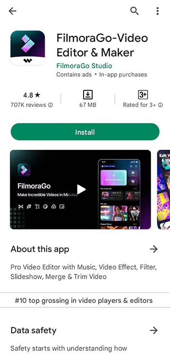 instal filmorago di google playstore